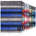 Hydration Nation Authentic Extra Large Mexican Blanket - 70"x50" Handwoven Yoga, Serape, Artisanal Falsa, Beach, Camping, Picnic, Outdoor Blanket - King Blue - color: King Blue
