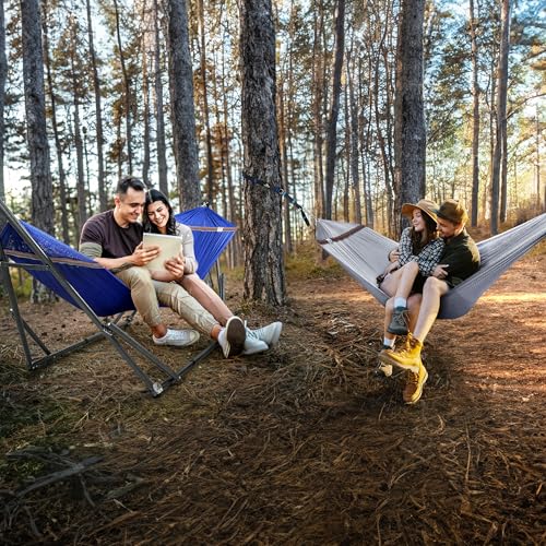 Tranquillo Combo x2 Hammocks with Stand for Outside & Tree Straps, Heavy Duty Hammock with Stand 600lbs for Indoor Outdoor Patio Backyard, x2 Hammocks for 2 Person (Combo - Blue, Medium) - color: Combo - Blue