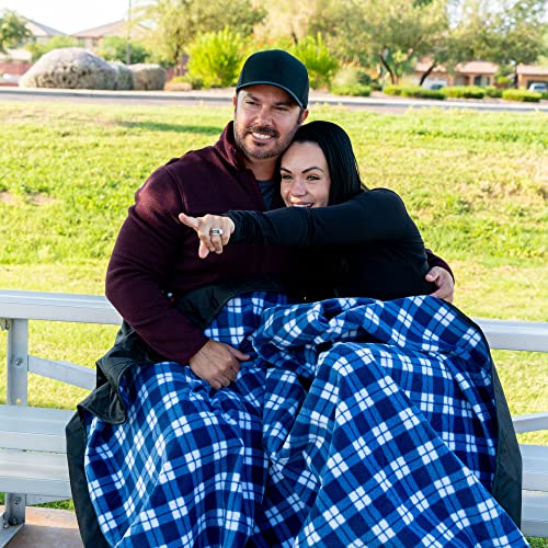 BRAWNTIDE Large Outdoor Waterproof Blanket - Extra Thick Fleece, Warm, Windproof, Sandproof, Quilted, 82" x 55", Ideal for Beaches, Picnics, Camping, Stadiums, Dogs, Car - color: Plaid Blue