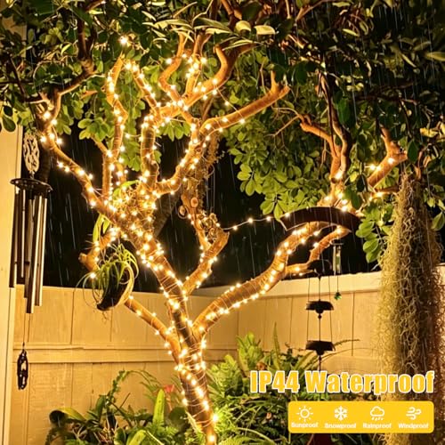 YEGUO 4 Pack Warm White Solar Fairy Lights, Each 33ft 100 LED Christmas Lights Outdoor Waterproof, 8 Modes Sliver Wire Solar String Lights - color: Warm White