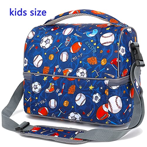 FlowFly Double Decker Cooler Insulated Lunch Bag Large Tote for Boys, Girls, Men, Women, With Adjustable Strap, Football - color: Football