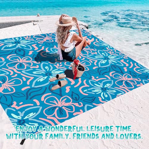 Beach Blanket Waterproof Sandproof 1-7 Adult Oversized 78 '' × 81 '' Lightweight Durable Compact Sand Free Extra Large Beach Mat for Travel Camping Hiking Picnic - color: Blue Flower, size: 78“x81”