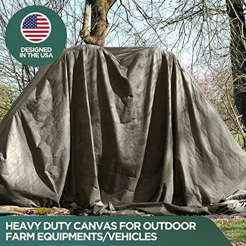 CCS Waterproof Canvas Tarp Cover (21oz) – Heavy Duty Duck Cloth, Waxed Canvas Tarpaulin with Rustproof Brass Grommets for Camping, Construction, Equipment & Outdoor Use (Olive Drab, 10x12 Ft) - size: 10 by 12 Feet