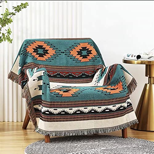 Homesy Boho Throw Blankets Southwestern Bed Throws Cover Reversible Green Aztec Southwest Blanket for Couch Chair Sofa Home Outdoor Beach Car Tent Travel Camping 51"x63" - color: Green, size: 51"x63"