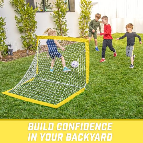 GoSports Portable Soccer Goals for Kids - 13 Color Options - Choose 4 x 3 ft or 6 x 4 ft - Team Tone Pop Up Nets for Backyard - color: Yellow, style: 4 ft x 3 ft