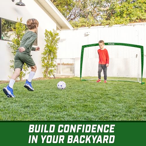 GoSports Portable Soccer Goals for Kids - 13 Color Options - Choose 4 x 3 ft or 6 x 4 ft - Team Tone Pop Up Nets for Backyard - color: Dark Green, style: 6 ft x 4 ft