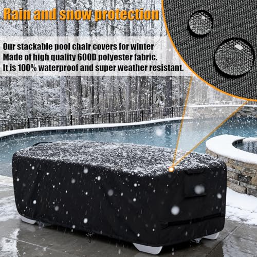 Outdoor Lounge Chair Covers for 4-6 Stackable Patio Chaise Lounge Chairs, Waterproof, Durable Polyester Fabric 80 x 32 x 40 Inch Pool Lounge Chair Covers for Winter Storage (Black) - color: Black, size: Stackable (80"L x 32"W x 40"H)