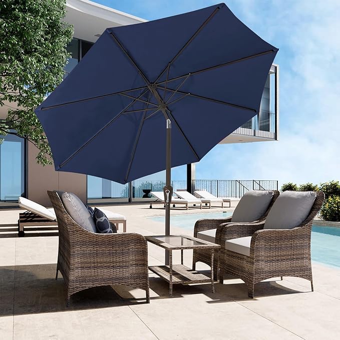 JEAREY Outdoor Patio Umbrella 9FT Outdoor Table Umbrella with Push Button Tilt and Crank, Market Umbrellas 8 Sturdy Ribs UV Protection Waterproof for Garden, Deck, Pool (Purplish Blue) - color: Purplish Blue