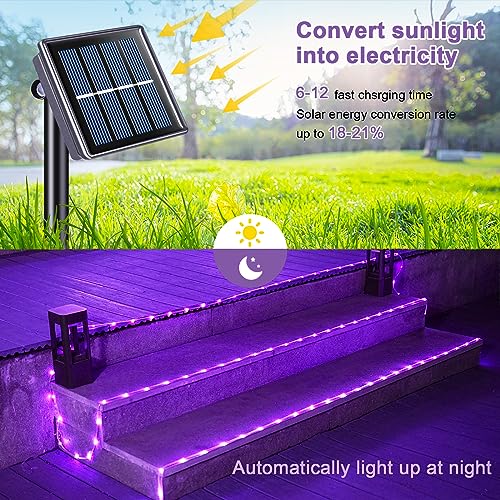 JMEXSUSS 200 LED Purple Solar Halloween Lights, 66 ft Rope Lights Outdoor Waterproof, PVC Tube Purple Christmas String Lights for Party Tree Fence Christmas - color: Purple, size: 200 LED