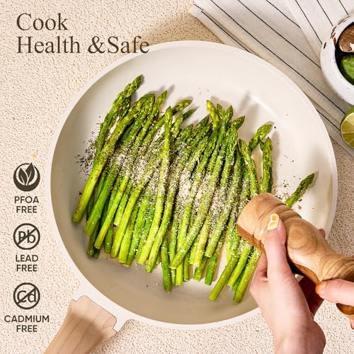 CAROTE 14 Pcs Pots and Pans Set Nonstick,Cookware Set Kitchen Cooking Set with Utensil and Pan Protectors Mothers Day - color: Cream White