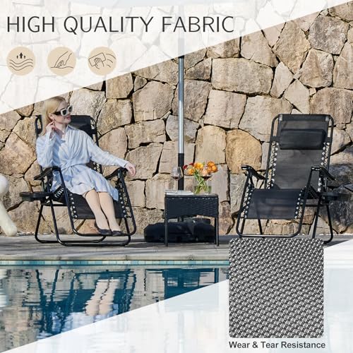 Sweetcrispy Zero Gravity Chairs, Set of 4 Portable Recliner Beach Camping Patio Outdoor Folding Lounge Chair with Cup Holder Trays and Adjustable Pillow for Poolside, Garden, Backyard, Lawn (Black) - color: Black-4p