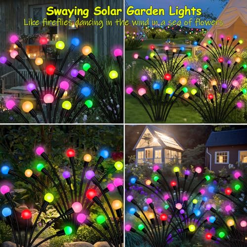 Kohlrabi Solar Garden Lights Outdoor, 6 Pack 48 LED Solar Firefly Lights Waterproof, Sway by Wind, Swaying Light for Yard Patio Backyard Garden Planter Flower Bed Pathway Outdoor Decoration - color: Multicolor, size: 6 pack