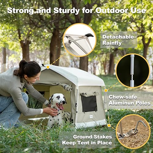 Dog Tent Cotton Fabric, Aluminum Poles and Camping Mat, Outdoor Weatherproof, Dog House Outdoor, Breathable with 2 Side Windows, Portable and Collapsible (Gray, Large) - color: Gray, size: Large, 39.4''L x 31.5''W x 26.4''H