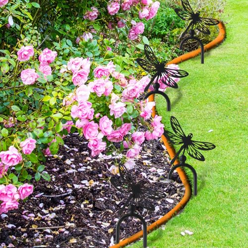 MorningRo 6 Pcs 8 Inch Garden Hose Guide Spike Metal Garden Stakes Holder Heavy Duty Metal Hose Guide for Plant Protection Lawn Yard(Dragonfly) - style: Dragonfly