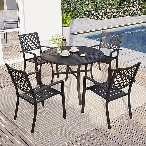 Sophia & William Round Patio Table and Chairs Set, Outdoor Dining Set for 4, 5 Piece Metal Patio Furniture, 42" Black Table(Diamond) - color: Diamond, size: 42" Dia