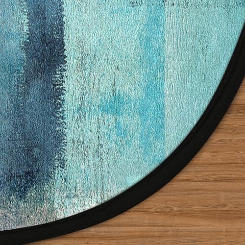 Turquoise and Grey Abstract Art Round Area Rug, Painting Teal Non-Slip Circle Rug for Bedroom Living Room Outdoor Study Playing Floor Mat Carpet, 3' Diameter - color: Abstract Art, size: 3' Diameter