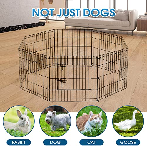 Artmalle Puppy Pet Playpen 8 Panel 24 Inch Indoor Outdoor Metal Portable Folding Animal Exercise Dog Fence Ideal for Pet Animals Dog Cat Rabbit Breed Puppy with Bottom Pad (Black with Bottom pad) - style: 24'' x 24'' with Bottom cover