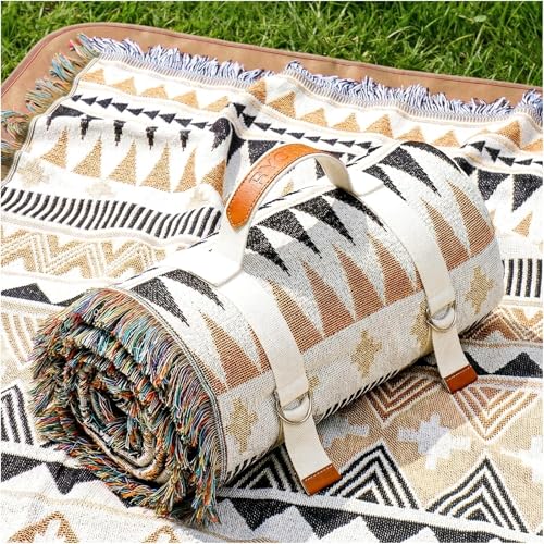 2 in 1 Extra Large Boho Beach Blanket Towel Giant Woven Outdoor Picnic Mat Camping Gear Cruise Essential 2025 Summer Vacation Must Have Airplane Travel Accessories Costa Rica Bahamas Hawaii Trip Stuff - color: Boho Brown