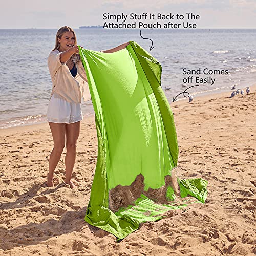 WEKAPO Beach Blanket Sandproof Waterproof, Extra Large Beach Mat, Oversized & Compact Sand Free, Quick Drying Beach Essentials for Vacation, Cruise, Picnic & Camping with Stakes - color: Green, size: 7x7 Ft (1～3 Person)