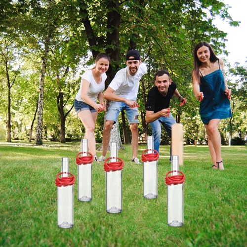 Shappy 31 Pcs Ring Toss Game Set Include 25 Rings and 6 Glass Bottles Fun Target Carnival Games for Outside Activity Carnival Party Favor - color: Red, size: 2.36"