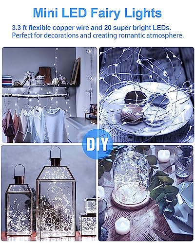 20 Pack Fairy Lights Battery Operated 3.3ft 20 LED Mini String Twinkle Copper Wire Firefly Starry for Mason Jars Wedding Party Christmas Centerpiece Table Decorations, Cool White - color: Cool White