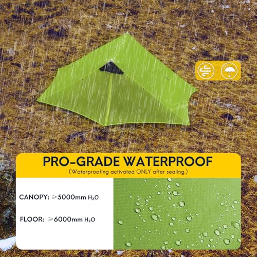 LANSHAN Ultralight Tent 3-Season Backpacking Tent for 1-Person or 2-Person Camping, Trekking, Kayaking, Climbing, Hiking - color: 2-person, green