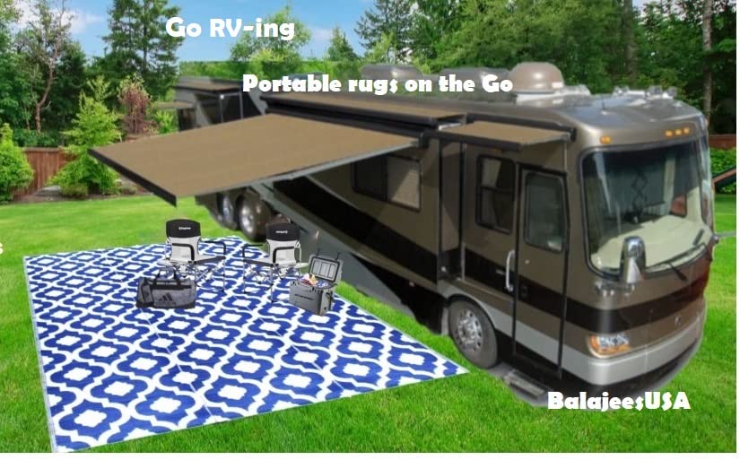 Recycled Outdoor Plastic Patio Rugs Clearance Waterproof RV Camper Rug Large Reversible mats 6'x9' Blue & White 20317 - color: Blue, White, size: 6' x 9' (Rectangular)