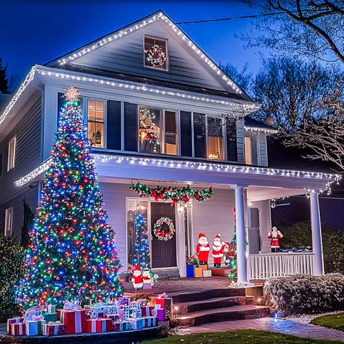 JMEXSUSS Christmas Lights, 600 LED 168FT Color Changing Christmas Tree Lights with Remote, 11 Modes, Timer, Waterproof, Clear Wire String Lights for Xmas Décor, White & Multicolor - color: White to Multicolor, size: 600 LED