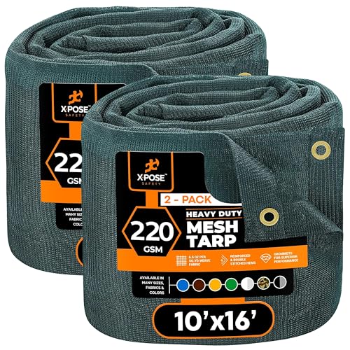 Xpose Safety Heavy Duty Green Mesh Tarp 10' x 16' (2-Pack) – 70% Sunblock Shade Cloth with Grommets for Garden, Fence, Privacy Screen, Canopies, Dump Trucks, Pool Cover – Tear & Weather Resistant - color: Green, size: 10' x 16' (2-Pack)