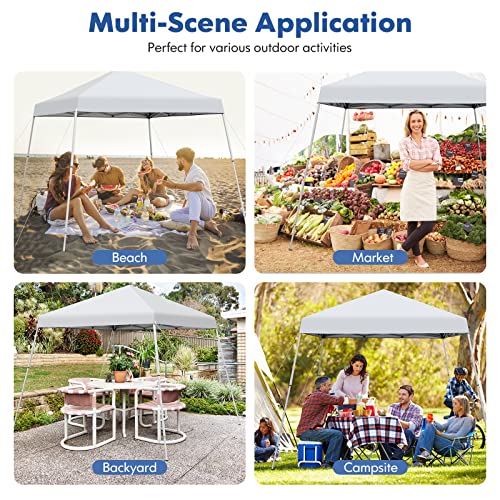 Tangkula 10x10 Ft Pop Up Canopy, Slanted Leg Outdoor Canopy Tent with Center Lock, UPF50+ Sun Protection, 4 Stakes, 8 Ropes, Carrying Bag, 1 Person Setup Instant Tent Shelter for Camp, Beach, Patio - color: White