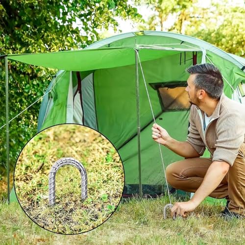 Rebar-Stakes-12-Inch, Ground Stakes Heavy Duty U-Hook Galvanized Anti-Rust Ground Anchors for Camping Tent Trampoline Accessories Dog Fence Chicken Coop Deer Fence 10pcs - color: Silver-U-HOOK, size: 10pcs