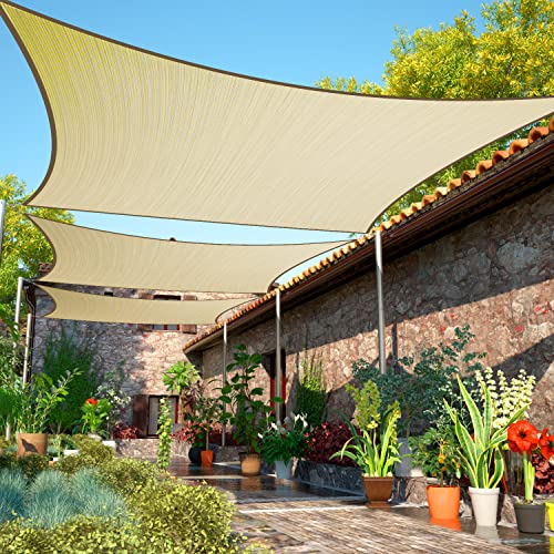 ShadeMart 8' x 10' Beige Sun Shade Sail Rectangle Canopy Cloth Fabric Screen SMSL, Water and Air Permeable & UV Resistant, Heavy Duty, Carport Patio Outdoor - (We Customize Size) - color: Beige, size: 0 8' x 1 0'