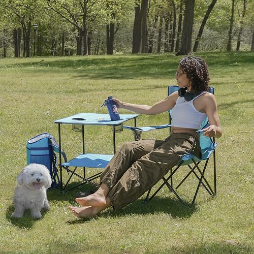Life is Good 22” Square Compact Outdoor Folding Table with Cup Holders and Carry Bag for Beach, Camping, 30lb Weight Capacity, Blue