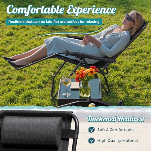 Homall Zero Gravity Chair Patio Folding Lawn Lounge Chairs Outdoor Lounge Gravity Chair Camp Reclining Chair with Pillows for Poolside Backyard and Beach Set of 2 (Dark Black) - color: Black, size: 2 PCS