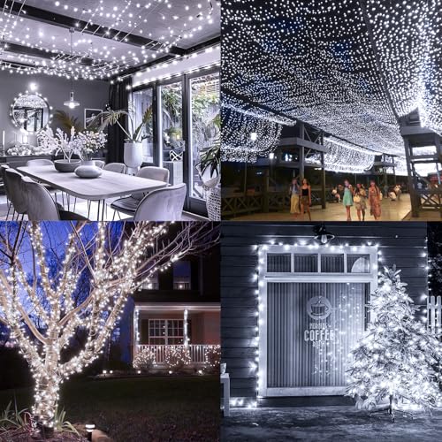 KNONEW 403FT 1000 LED Christmas Lights Outdoor String Light 8 Modes & Timer Fairy Lighting Plug in Waterproof for Xmas Yard Tree Wedding Party Holiday Decorations (Cool White) - color: Cool White, size: 403FT 1000 LED Dark Green Wire
