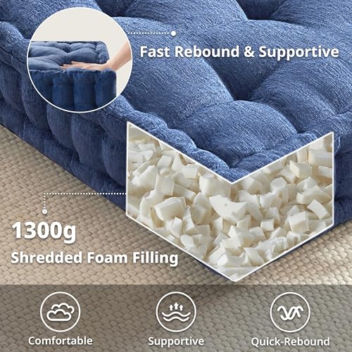 Intelligent Design Large Floor Pillow for Adults Yoga or Meditation Cushion with Handle, Floor Cushion for Board Games, Lustrous Chenille Tufted, Handsewn Scalloped Edge, Azza, 24" x 24" x 5" Navy - color: Square Navy With Handle, size: 24"W x 24"L x 5"H
