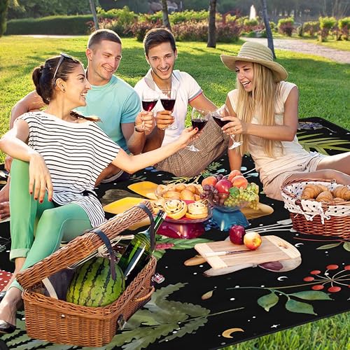 Supfitness Extra Large Picnic Blankets Waterproof Foldable (60 "x 80") Beach Blanket Waterproof Sandproof,3-Layer Thicking Mat Outdoor Packable Camping Blanket - color: Black-1, size: 5' x 6'8" (Rectangular)