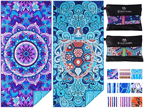 2 Pack Microfiber Oversized Lightweight Beach Towel 71"x32" Extra Thin Large Sand Free Towels Travel Swim Pool Yoga Gym for Adults Women Men Beach Essentials Accessories Vacation Gift - color: 2 Pack Mandala Turtle Multi
