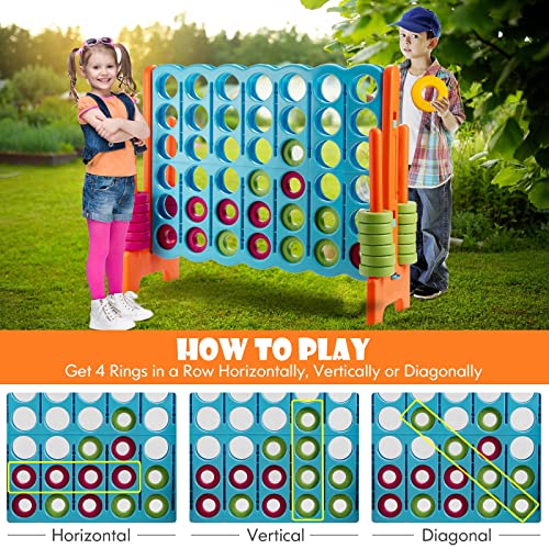 KOTEK Giant 4-in-a-Row, 3.5 Feet Tall Jumbo 4-to-Score Family Fun Game with Quick-Release Sliders & 42 Large Rings, Oversized Connect Plastic Yard Game Outdoor for Kids & Adults (Baby Blue+Orange) - color: Baby Blue+orange
