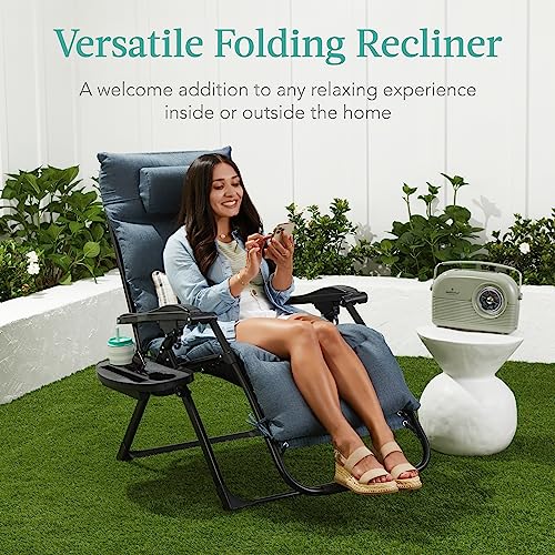 Best Choice Products Oversized Zero Gravity Chair, Folding Outdoor Patio Recliner, XL Anti Gravity Lounger w/Removable Cushion, Cup Holder, Side Tray, 350lb Capacity - Crimson Red - color: Crimson Red