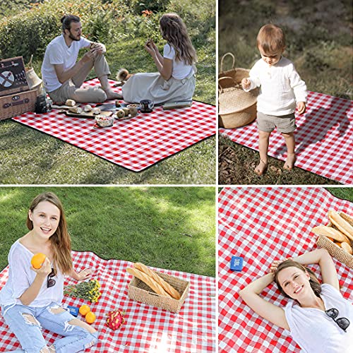 Extra Large 80x80 in Beach Blanket Outdoor Picnic Blankets, Foldable Waterproof Sand Free Beach Mats Picnic Mat for Festival BBQ Park Grass Lawn Camping Hiking Travel Concerts (Classic Red Check) - color: Red 6'8" X 6'8"