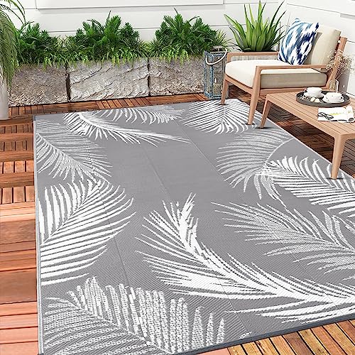 Pauwer Outdoor Rug, 6'x9', Leaf Grey, Reversible, Waterproof, Polypropylene, Lightweight, RV Mat, Patio Decor - color: Leaf Grey, size: 6' x 9' (Rectangular)