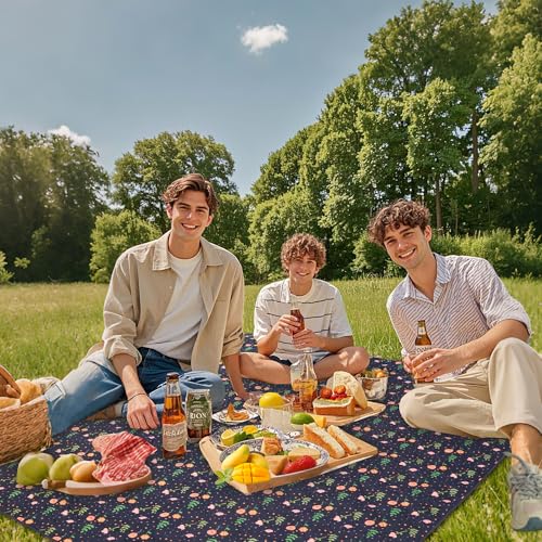 Outdoor Picnic Blanket Blue Floral 60"x80" Sandproof Beach Blanket Waterproof Picnic Blankets Foldable for Caming, Beach, Outdoor Activities. - color: Blue Floral, size: 60"x80"