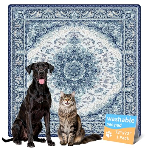 Washable Pee Pads for Dogs, Reusable Puppy Potty Training Pads, Ultra-Absorbent Thick Waterproof Leak-Proof Non-Slip Pads & Mat for Crate, Playpen, Floor, Whelping & Housebreaking , 1 Pack 72"x72" - color: Blue/Multi, size: 72" ×72"(pack of 1)