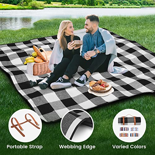 sapsisel 80”x 80” Picnic Blanket Extra Large, Waterproof and Foldable Beach Blanket, 3-Layer Outdoor Blanket for 6 to 8 Adults, for Camping, Park, Beach, Grass, Indoors… - color: Black & White Grids