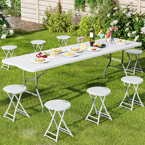 Folding Stool, 18 Inch Foldable Stool with Handle & Steel Frame, Pack of 20 Folding Bar Stools, 440lbs Sturdy Foldable Lightweight Metal Chair for Camping, Indoor and Outdoor, White - color: White, size: Pack of 20