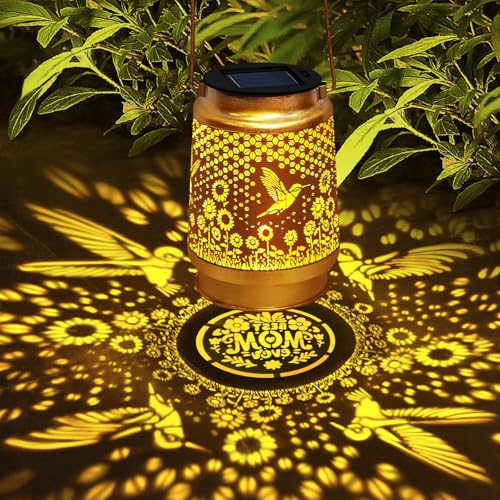 2 Packs Solar Lanterns Outdoor Waterproof with Shepherd Hook,Hummingbird Hanging Solar Lights Garden Decor,Christmas Decorations Birthday Gifts for Women Mom,Metal Bird Decorative for Yard,Patio,Lawn - style: 2 packs solar hummingbird sunflower lanterns