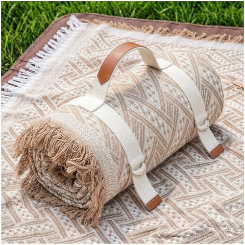 Genovega 2 in 1 Extra Large Rug Outdoor Picnic Blanket Waterproof Woven Boho Mat Giant Beach Towel Travel Essential Yoga Accessories Park Patio Lawn Garden Ground Music Festival Concert Must Have - color: Brown