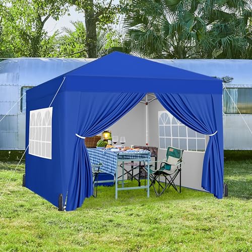 Yaheetech 10x10 Pop Up Canopy with 4 Removable Sidewalls, Portable Enclosed Instant Tent, Waterproof Outdoor Tent, Beach Sun Shelter with 4 Sandbags, 12 Stakes & 4 Ropes, Blue - color: Blue, size: 10x10