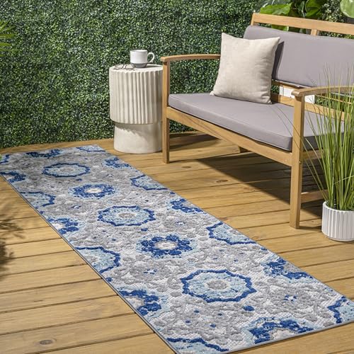 JONATHAN Y Mediterranean Medallion Indoor Outdoor Runner Rug 2X10 Blue/Gray, Boho for Backyard, Patio, Porch, Easy-Cleaning, High Traffic, Pet-Friendly, Non-Shedding (AMC101A-210) - size: 2'3" x 10' (Runner)